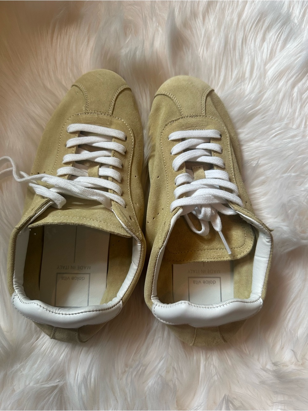 Dolce Vita Beige Suede Women's Athletic Sneakers with White Laces